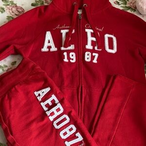 Aeropostale Red Full-Zip Hoodie with White Embroidered Logo